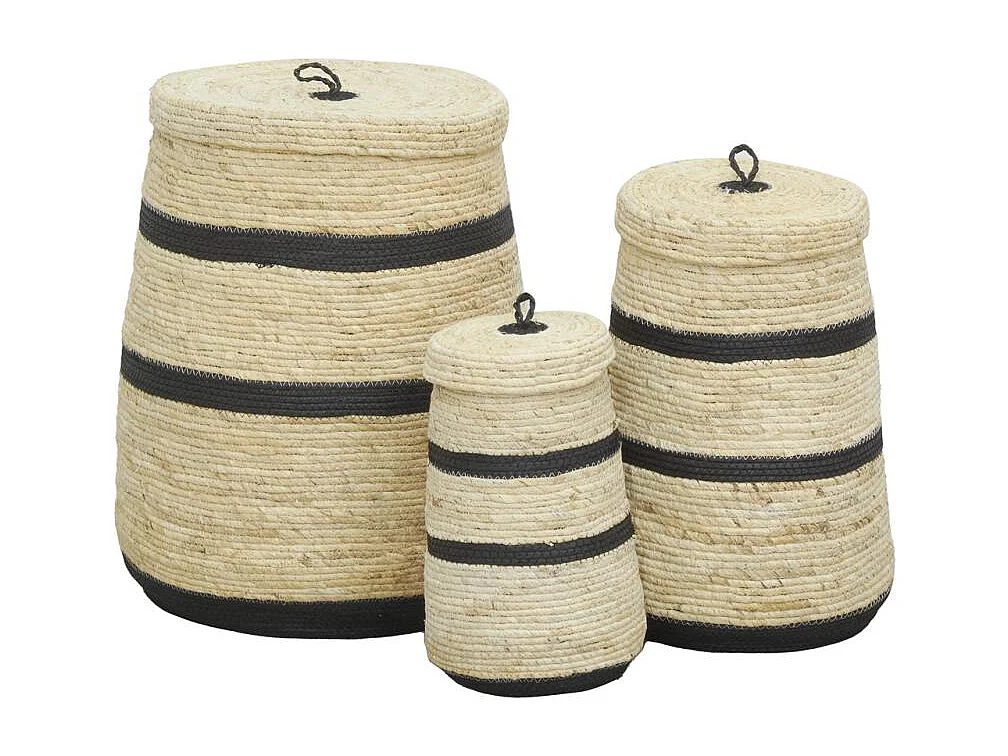 Coffres de rangement en maïs naturel et noir (lot de 3)