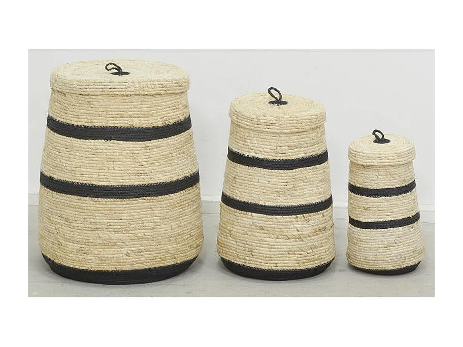 Coffres de rangement en maïs naturel et noir (lot de 3)