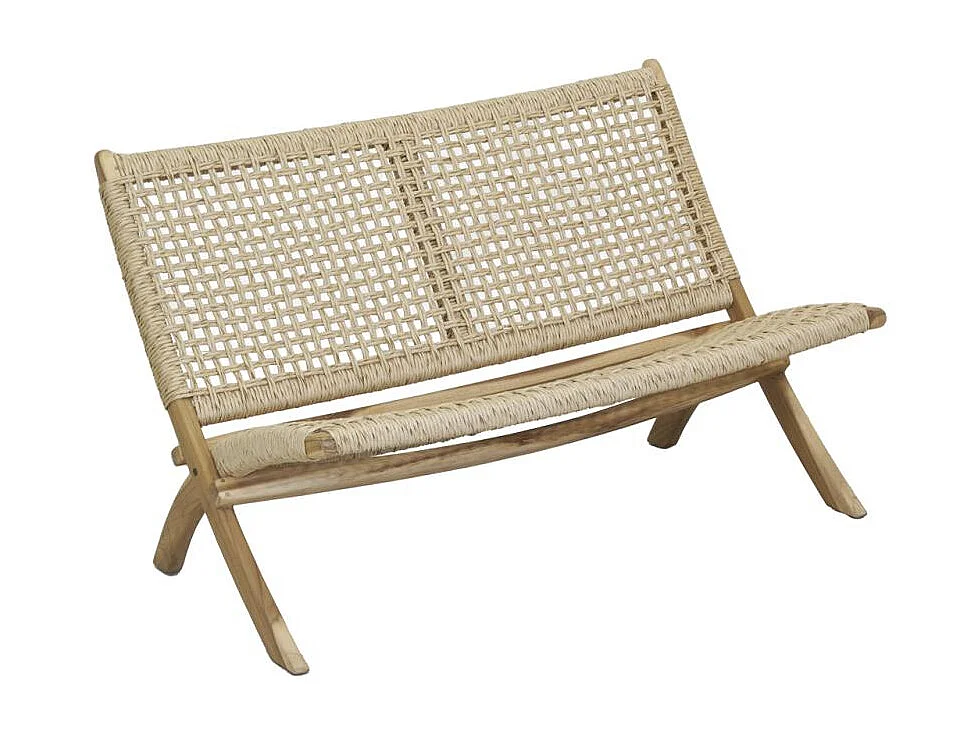 Banc pliant en teck et rotin synthétique beige BAIA Baia