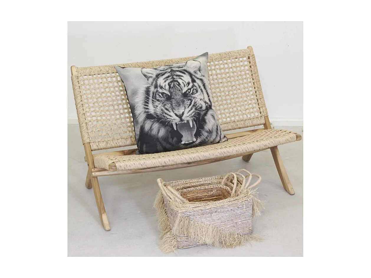 Banc pliant en teck et rotin synthétique beige BAIA Baia