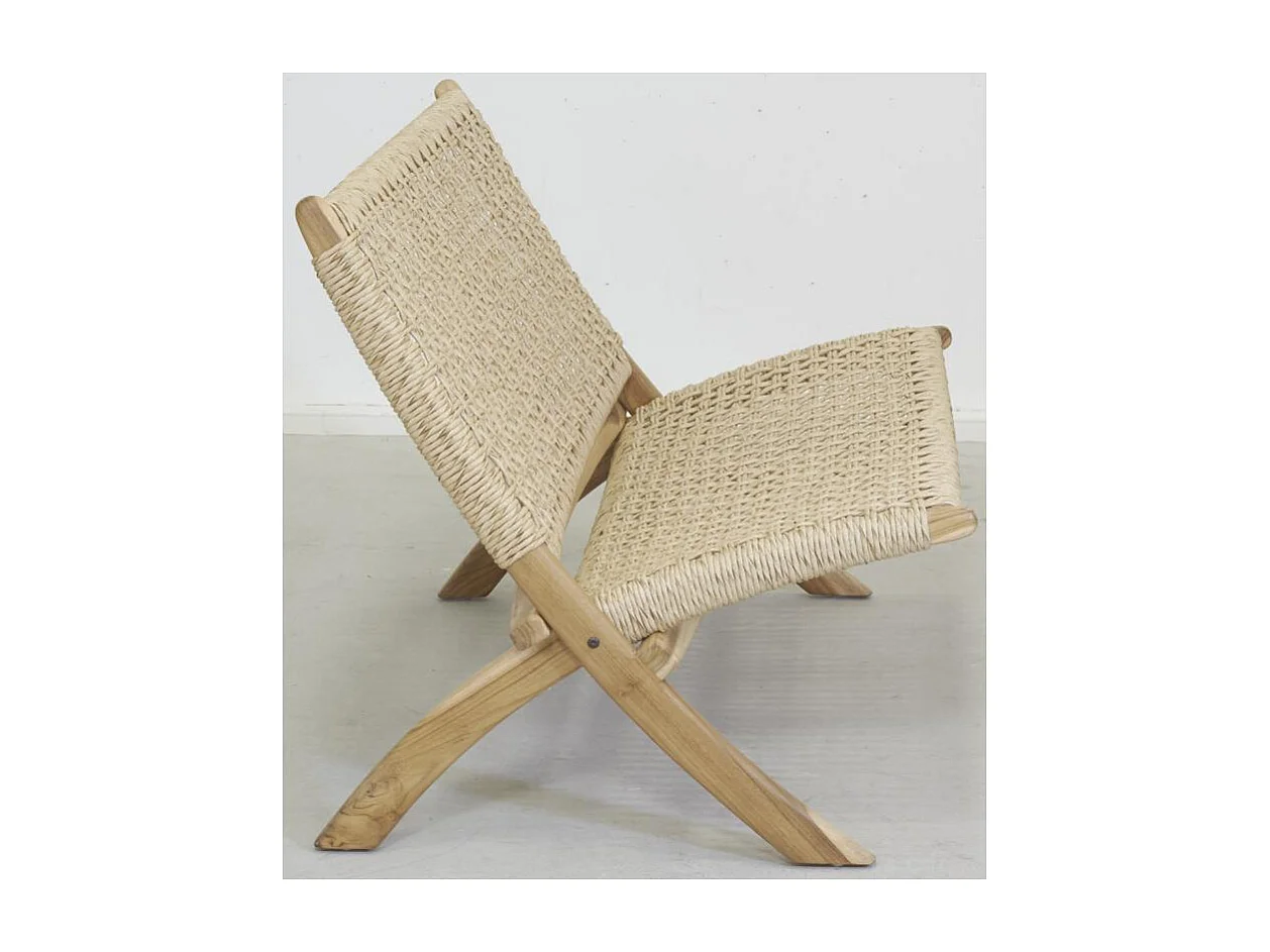 Banc pliant en teck et rotin synthétique beige BAIA Baia