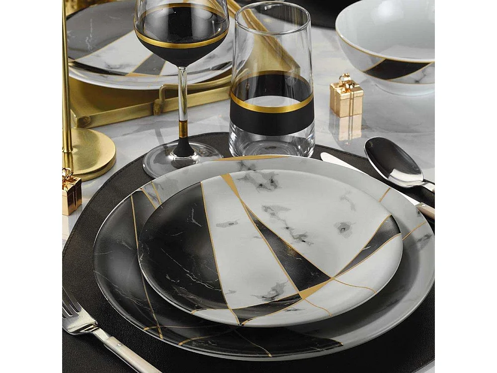 Service de table en porcelaine motifs géométriques 24 pièces