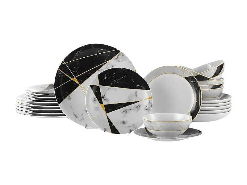 Service de table en porcelaine motifs géométriques 24 pièces