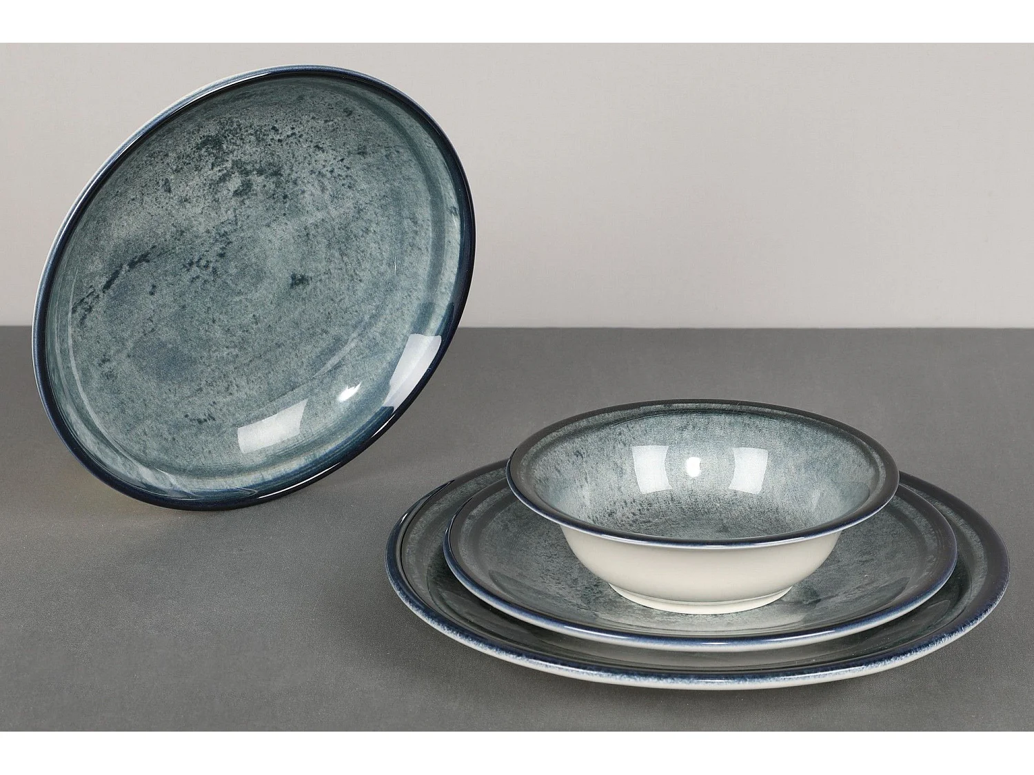 Set vaisselle service dîner 24 pièces Murrina 100% Porcelaine Bleu