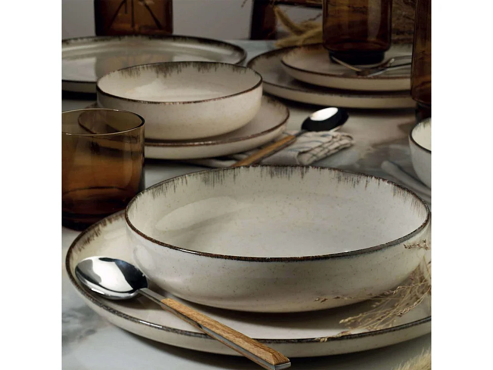 Service de table en porcelaine Point 24 pièces Cannelle