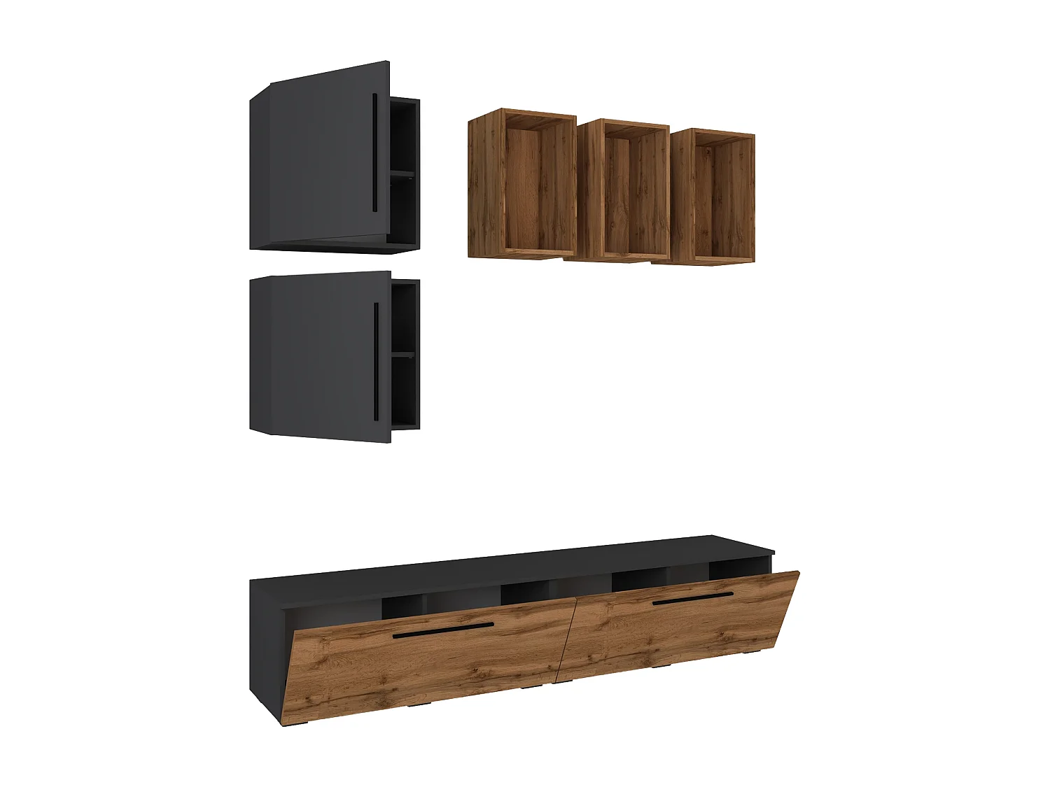 TV Furniture Arila Anthracite / honey oak H. 200 x W. 190 x D. 40 cm