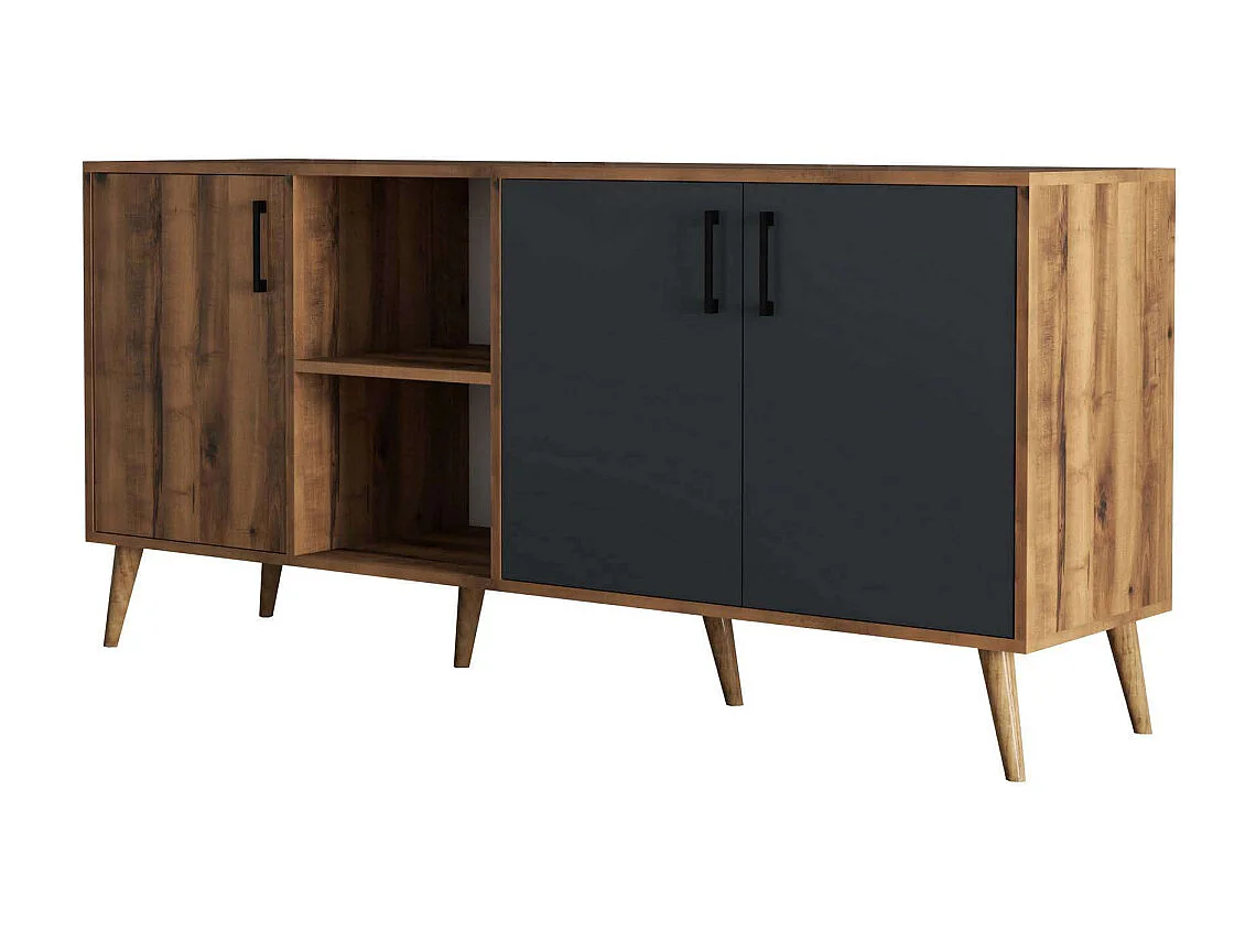 Buffet 2 niches 3 portes décor noyer et gris anthracite L180 cm - Exxen