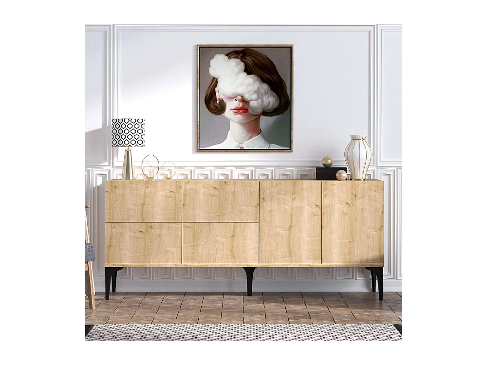 Buffet 6 portes décor chêne saphir L180 cm - Laika