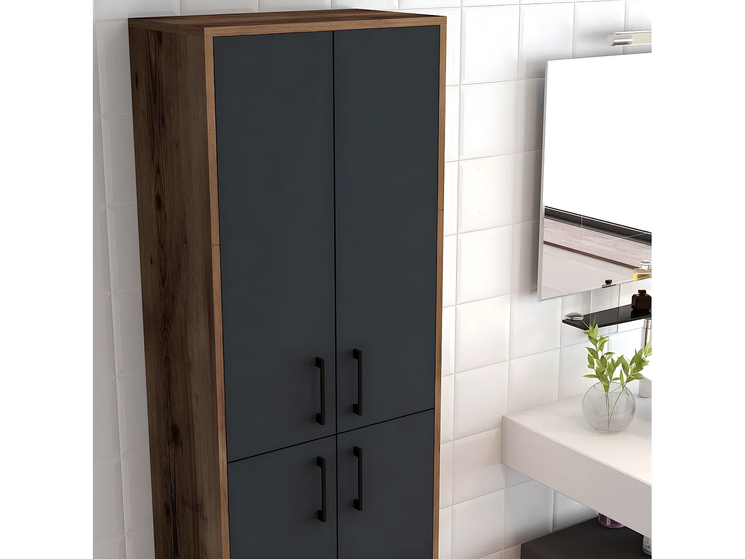 Armoire polyvalente bois noyer et anthracite Kliko 60cm