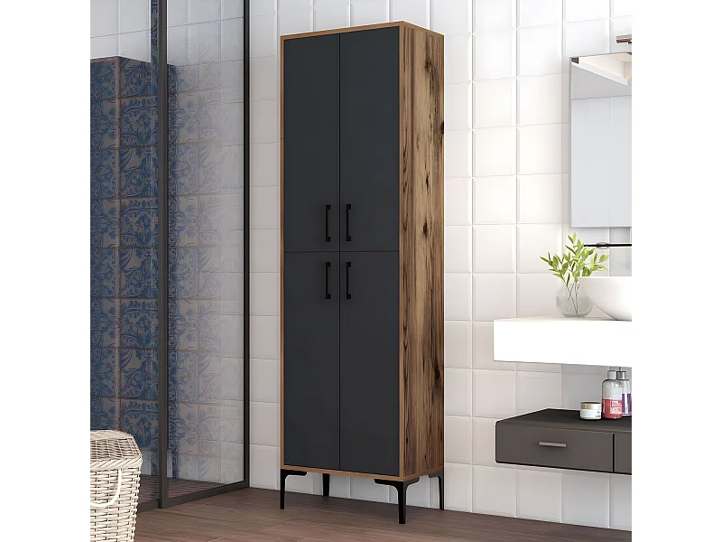 Armoire polyvalente bois noyer et anthracite Kliko 60cm