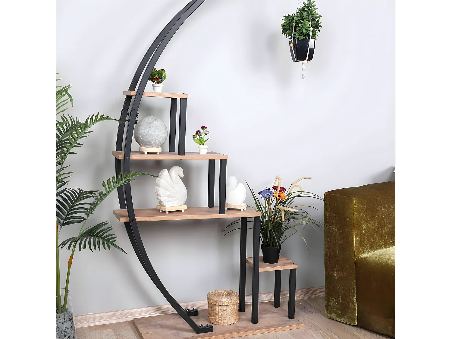 Estante moderna multifuncional – 85 x 180 x 35 cm – Pinho Atlântico e Preto – Painéis de partículas revestidos a melamina e estrutura de met