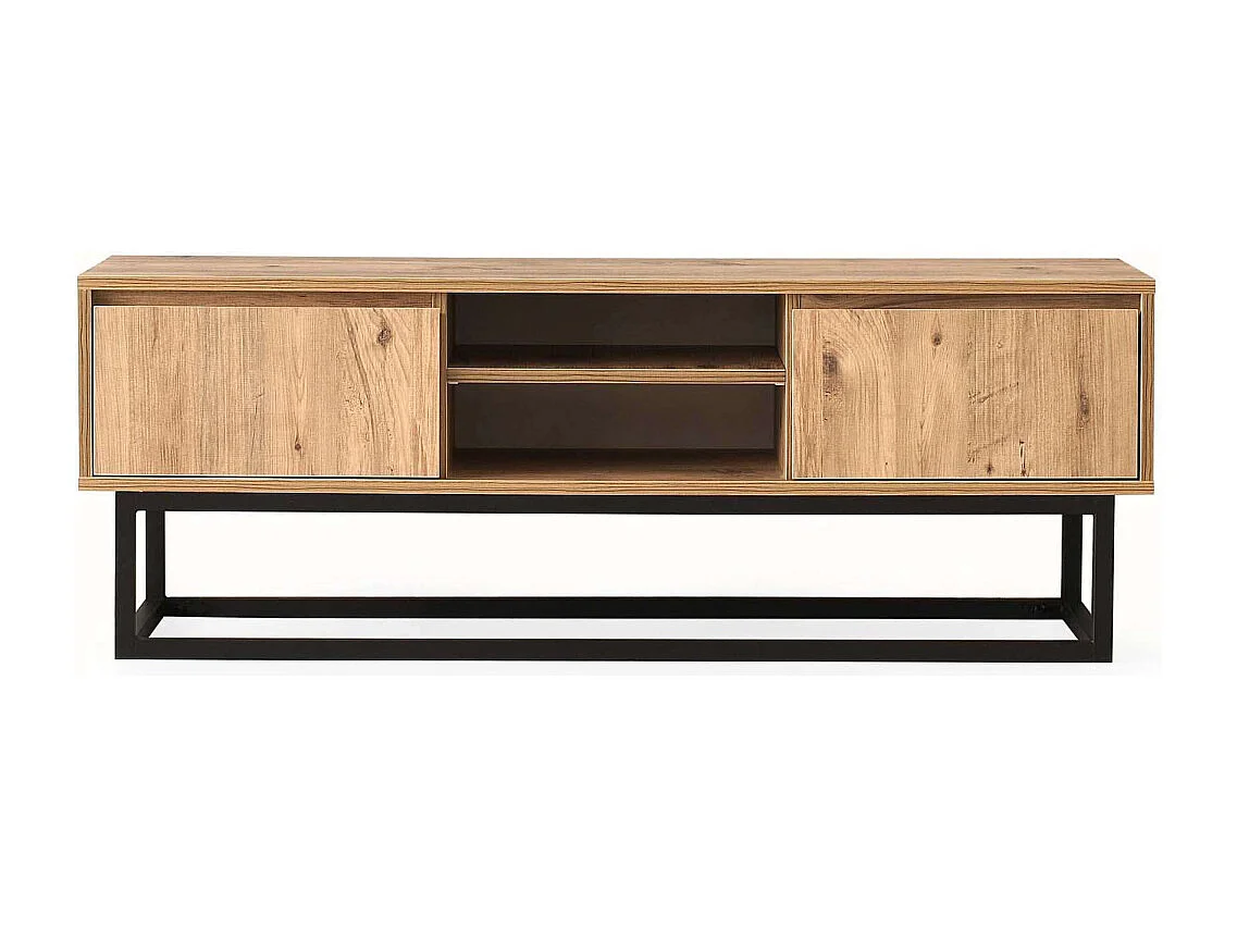 Industrieller TV-Ständer – 180 cm – Schwarz und Kiefer – Melamin