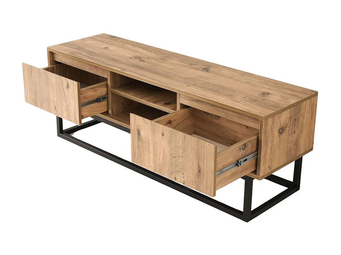 Meuble TV style industriel Solido L180cm Bois foncé et Métal Noir