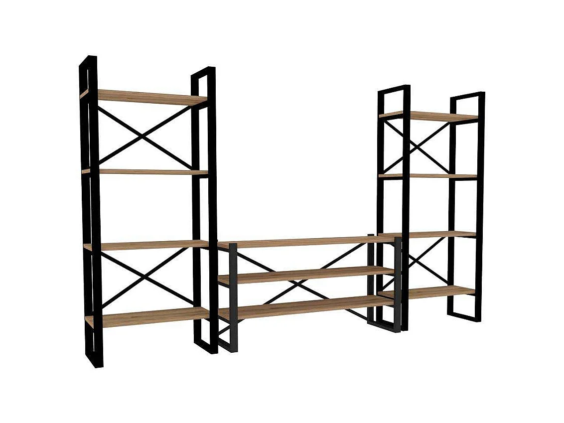 Conjunto de salón Kailua 1563, Negro|Nuez, Partes separadas|Con mesa de TV, 150x252x32cm