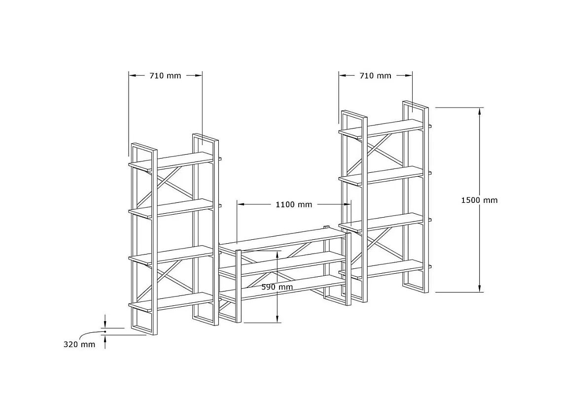 Conjunto de salón Kailua 1563, Negro|Nuez, Partes separadas|Con mesa de TV, 150x252x32cm
