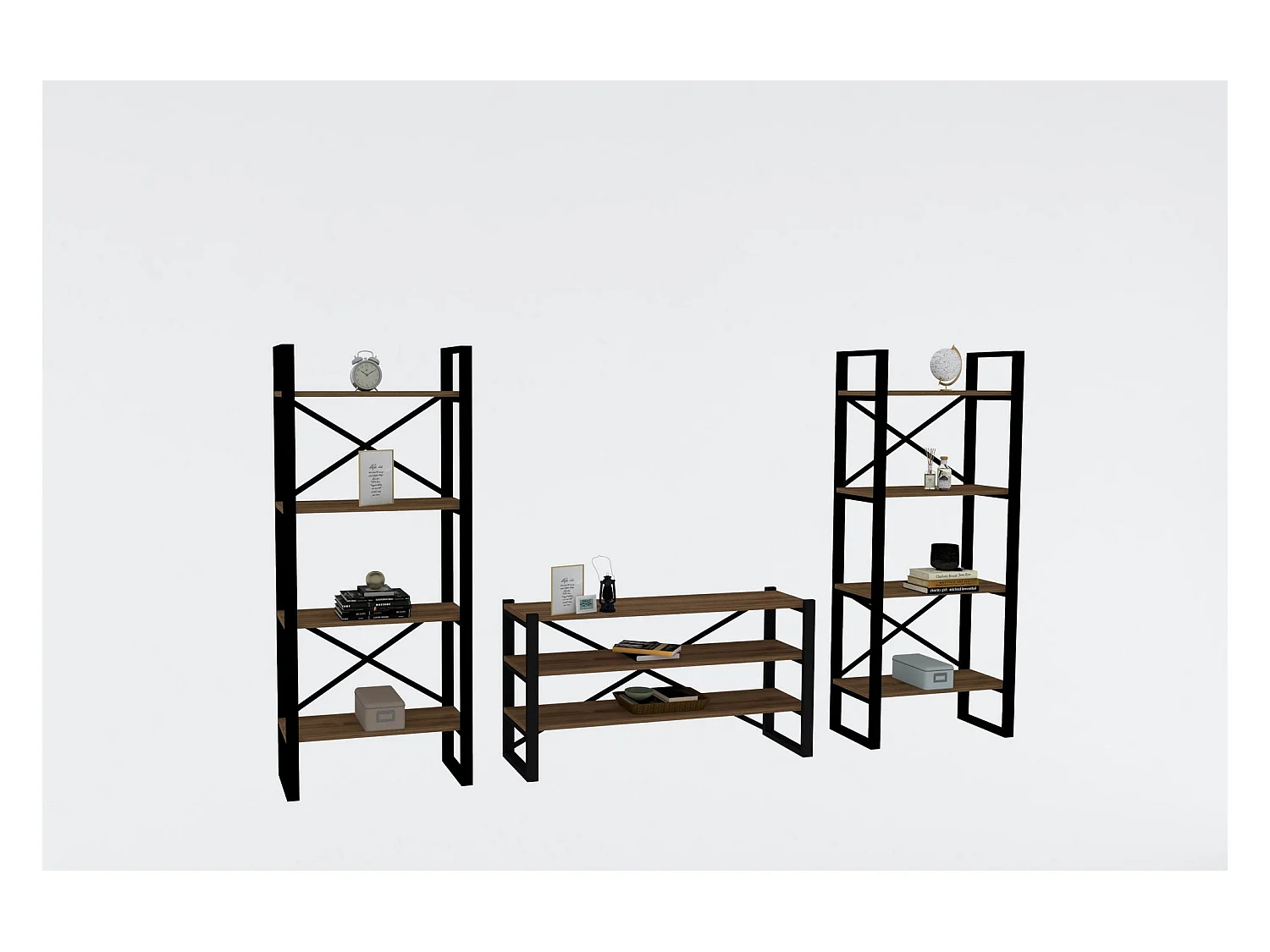 Conjunto de salón Kailua 1563, Negro|Nuez, Partes separadas|Con mesa de TV, 150x252x32cm