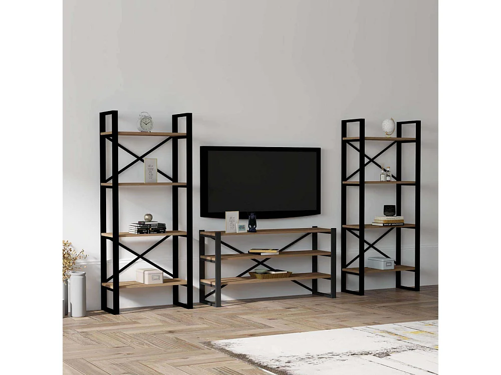 Conjunto de salón Kailua 1563, Negro|Nuez, Partes separadas|Con mesa de TV, 150x252x32cm
