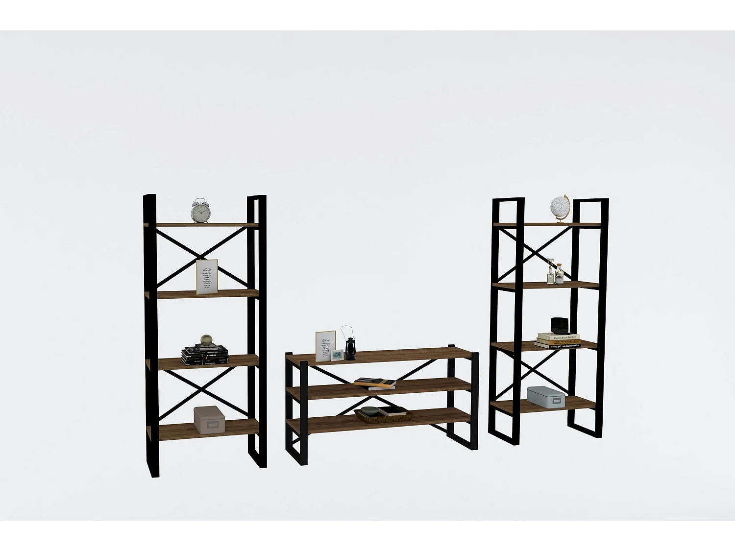 Conjunto de salón Kailua 1563, Negro|Nuez, Partes separadas|Con mesa de TV, 150x252x32cm