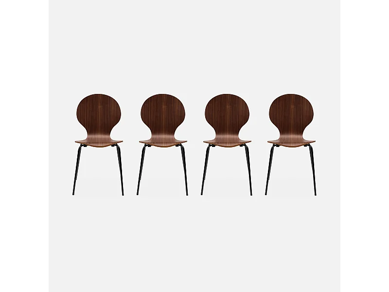 Sillas apilables retro, madera y contrachapado, set de 4 marrón