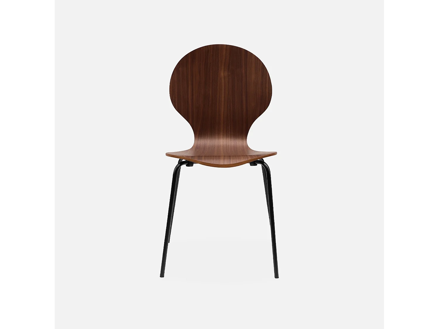 Lot de 4 chaises noyer. rétro empilables. bois d'hévéa et contreplaqué. pieds en acier. Naomi. L 43 x P 48 x H 87cm