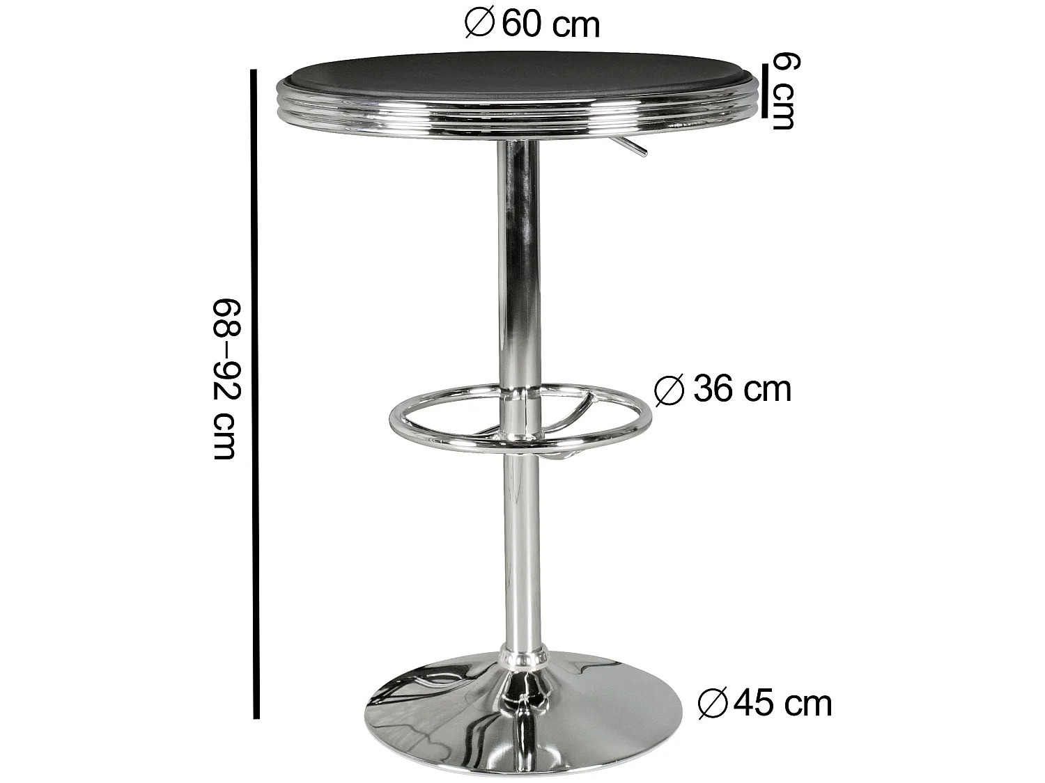 Bartisch Ø 60 cm American Diner Schwarz / Alu Design Bistrotisch Stehtisch rund