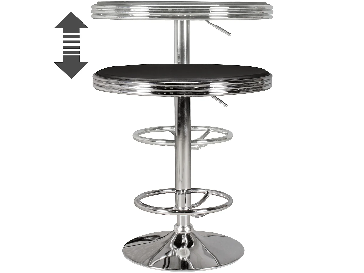 Bartisch Ø 60 cm American Diner Schwarz / Alu Design Bistrotisch Stehtisch rund