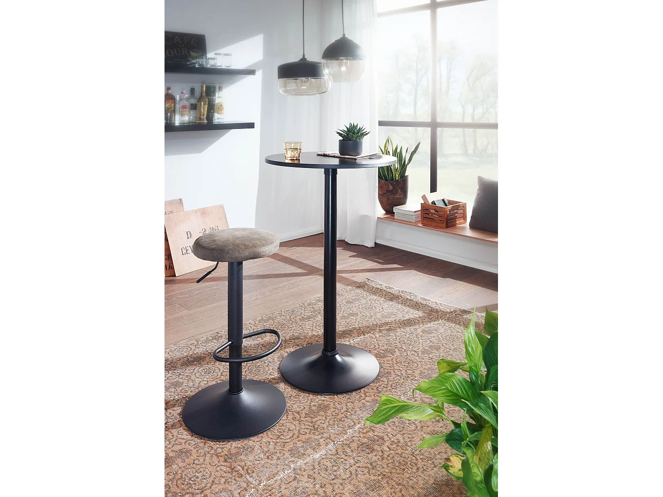 Bartisch Schwarz Stehtisch Ø 60 cm Metall / Holz Bistrotisch Rund Tisch