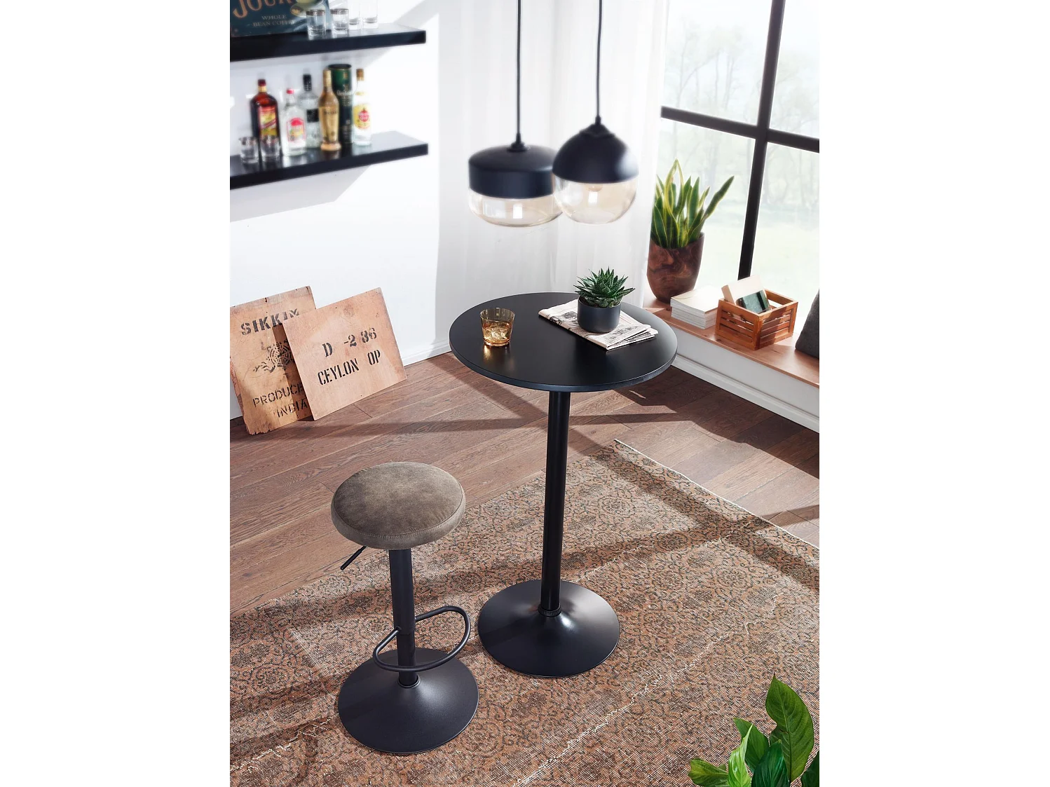 table de bar table haute noire Ø 60 cm table bistrot métal / bois table ronde