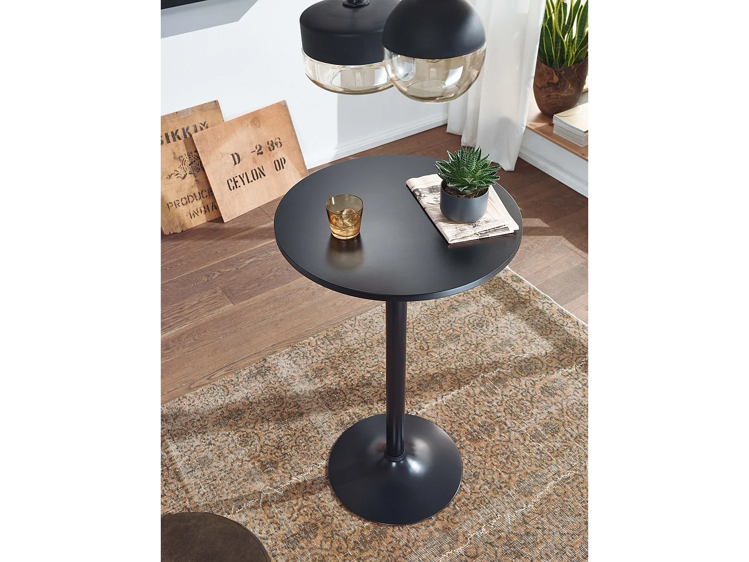 table de bar table haute noire Ø 60 cm table bistrot métal / bois table ronde