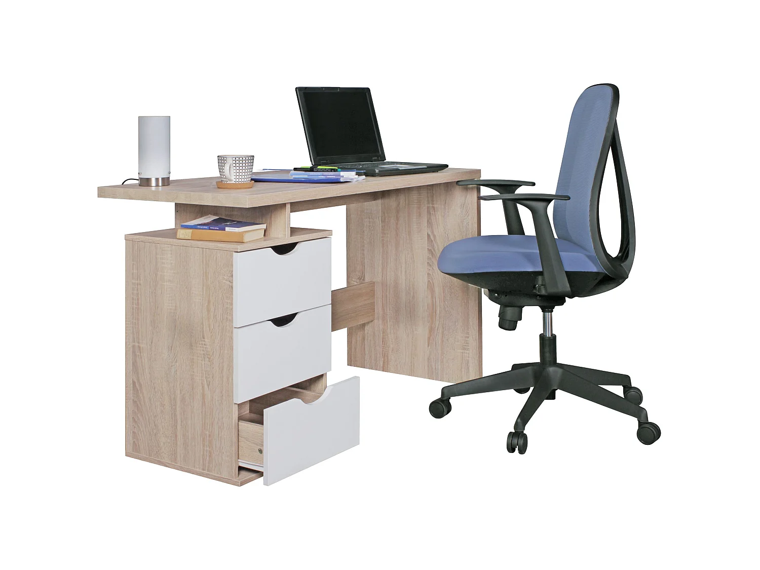 Schreibtisch MASSA mit Container Sonoma Computertisch Bürotisch 120cm 3 Schübe