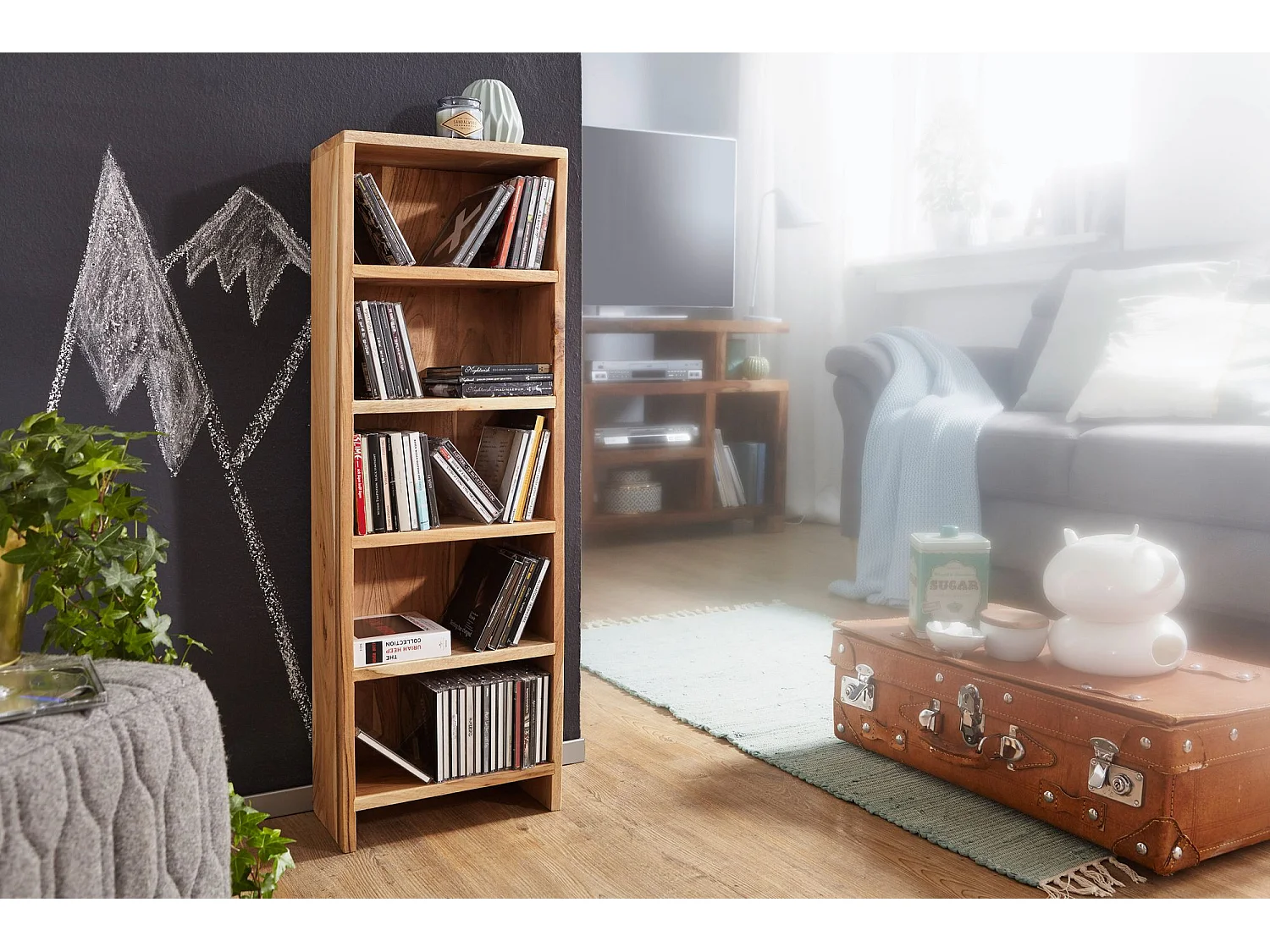 Étagère Rangement CD bois massif 30x90x17cm Meuble de Rangement Étagère