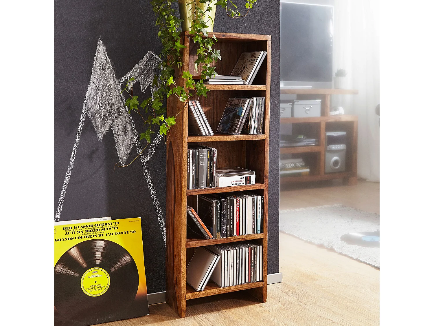 Étagère Rangement CD bois massif 30x90x17cm Meuble de Rangement Étagère