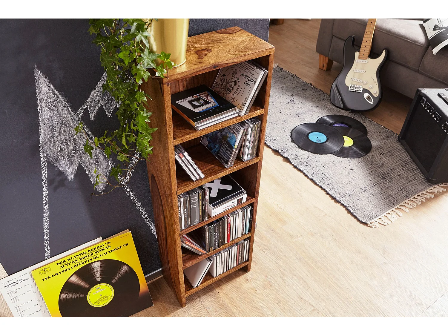 Étagère Rangement CD bois massif 30x90x17cm Meuble de Rangement Étagère