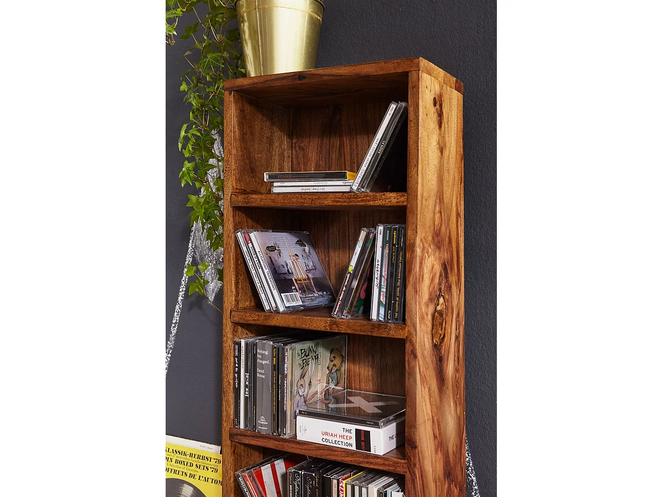 Étagère Rangement CD bois massif 30x90x17cm Meuble de Rangement Étagère