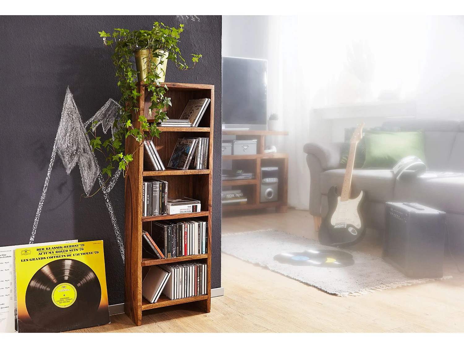 Étagère Rangement CD bois massif 30x90x17cm Meuble de Rangement Étagère