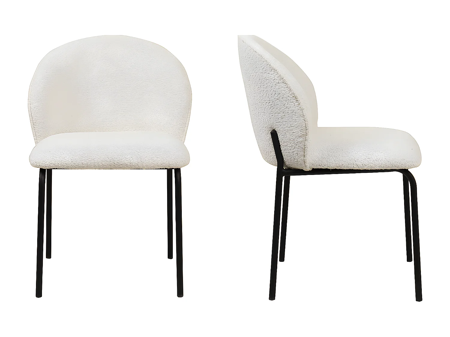 Lot de 2 chaises de salle à manger en tissu bouclette écru, piètement en métal noir - Noé