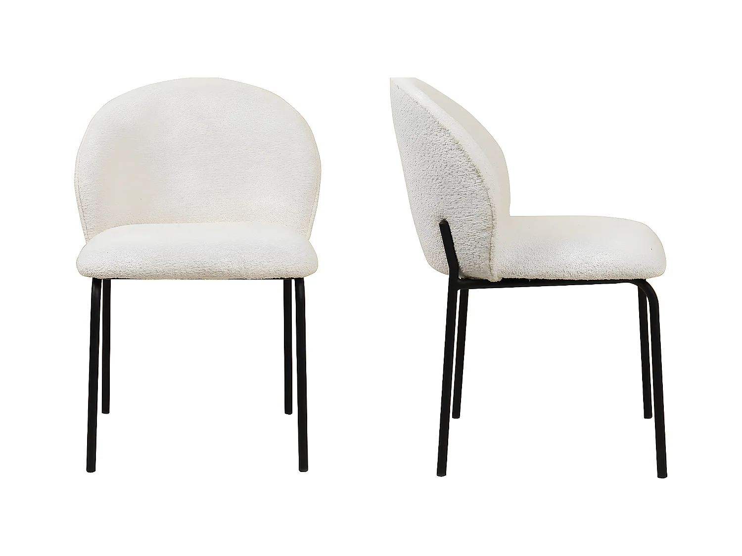 Lot de 2 chaises de salle à manger en tissu bouclette écru, piètement en métal noir - Noé