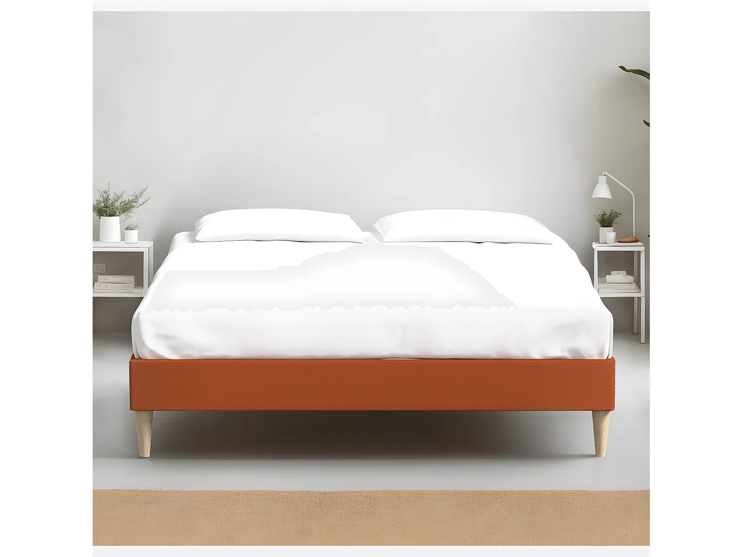 Ensemble lit adulte 160x200 cm en velours rouille Dina + Matelas ressorts ensachés Mousse HR