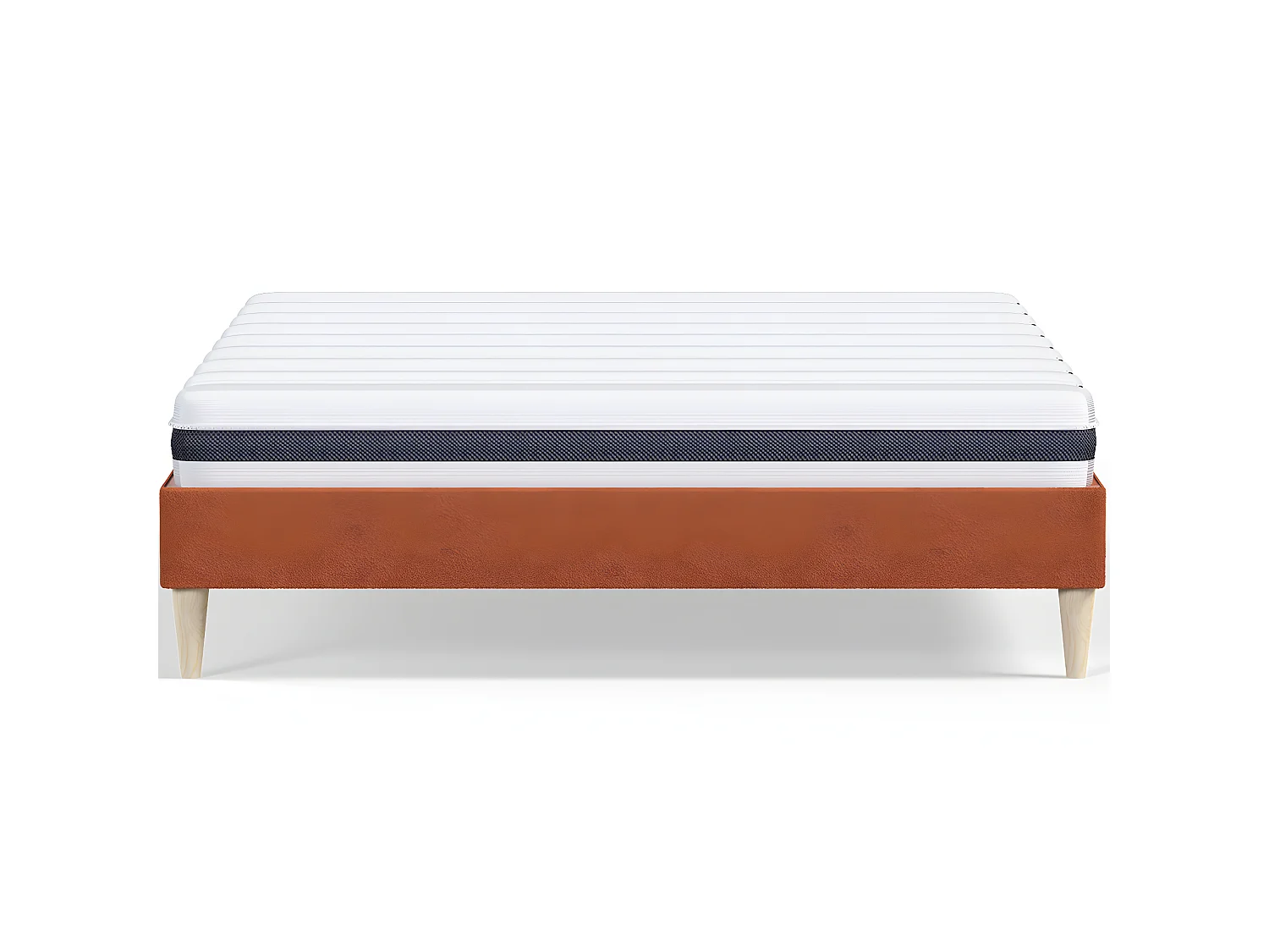 Ensemble lit adulte 160x200 cm en velours rouille Dina + Matelas ressorts ensachés Mousse HR