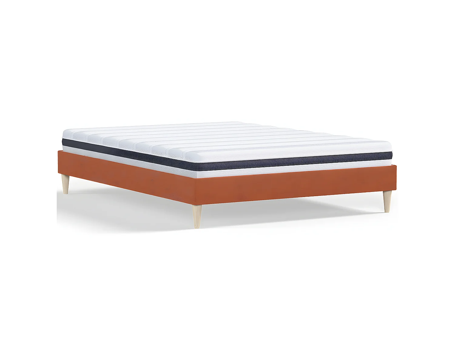 Ensemble lit adulte 160x200 cm en velours rouille Dina + Matelas ressorts ensachés Mousse HR