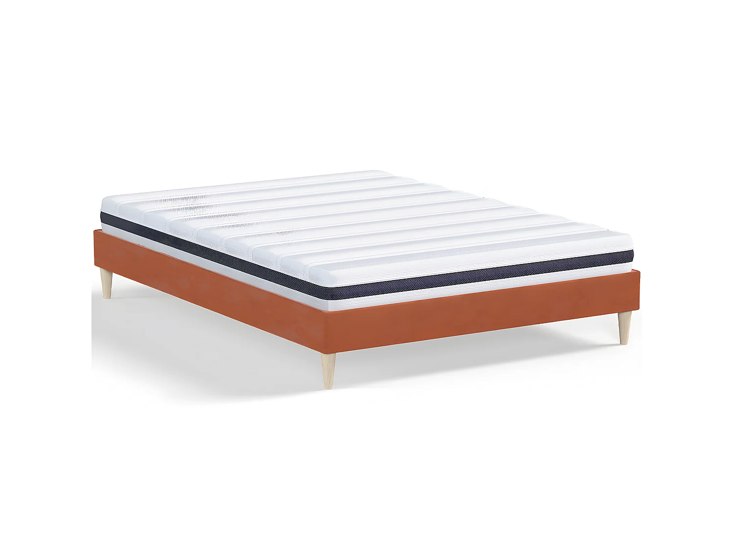 Ensemble lit adulte 160x200 cm en velours rouille Dina + Matelas ressorts ensachés Mousse HR