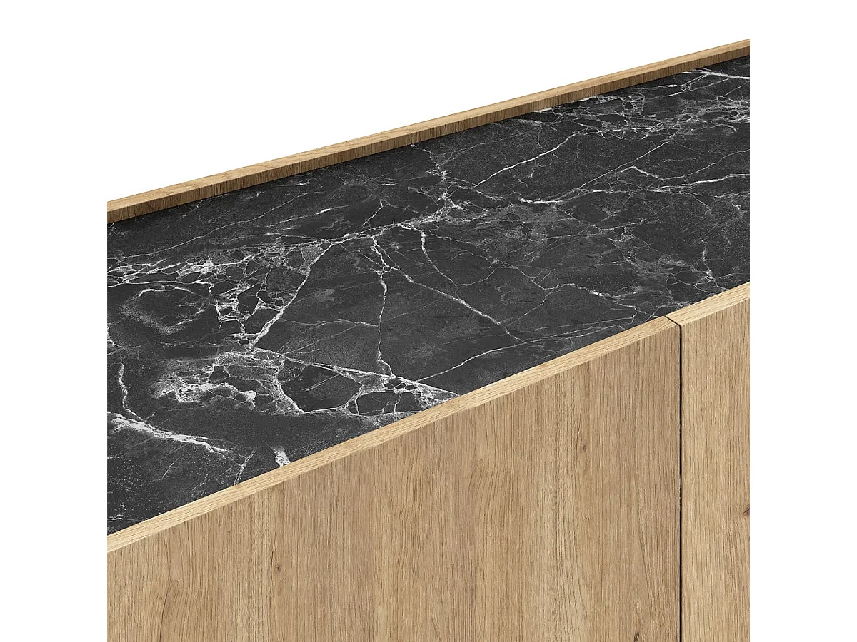 Meuble TV 4 portes effet bois et marbre noir 160 cm - Dilan