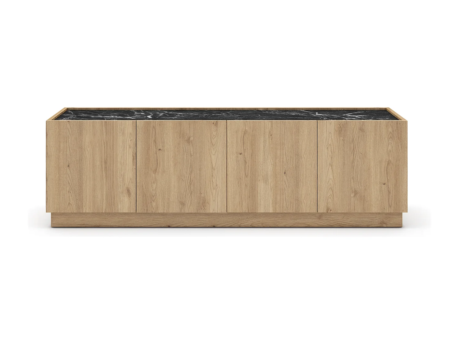 Meuble TV 4 portes effet bois et marbre noir 160 cm - Dilan