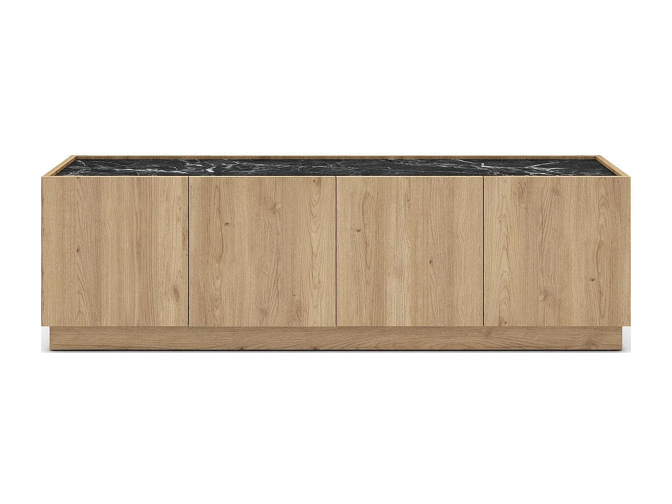 Meuble TV 4 portes effet bois et marbre noir 160 cm - Dilan