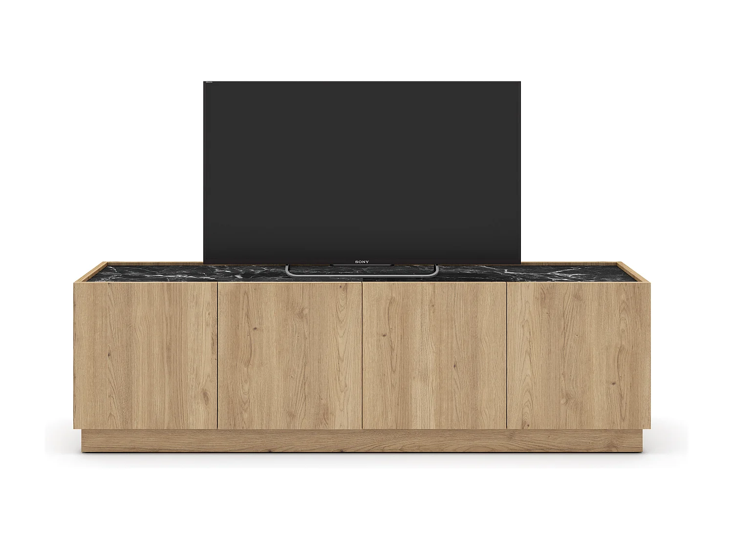Meuble TV 4 portes effet bois et marbre noir 160 cm - Dilan