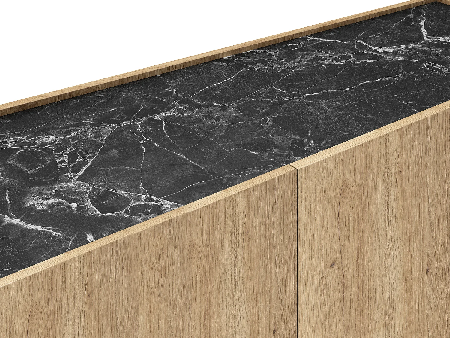 Meuble TV 4 portes effet bois et marbre noir 160 cm - Dilan