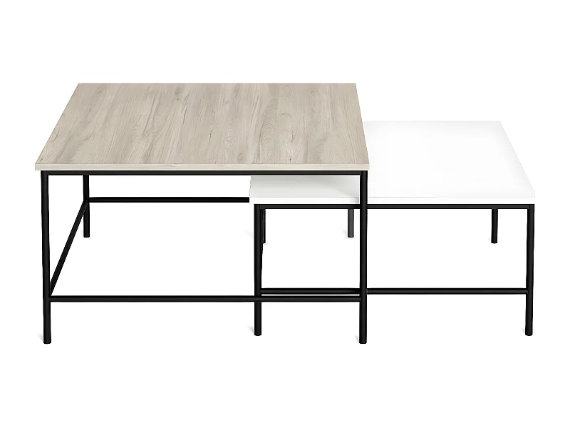 Set de 2 tables basses gigognes carrées effet bois et blanc - Donna