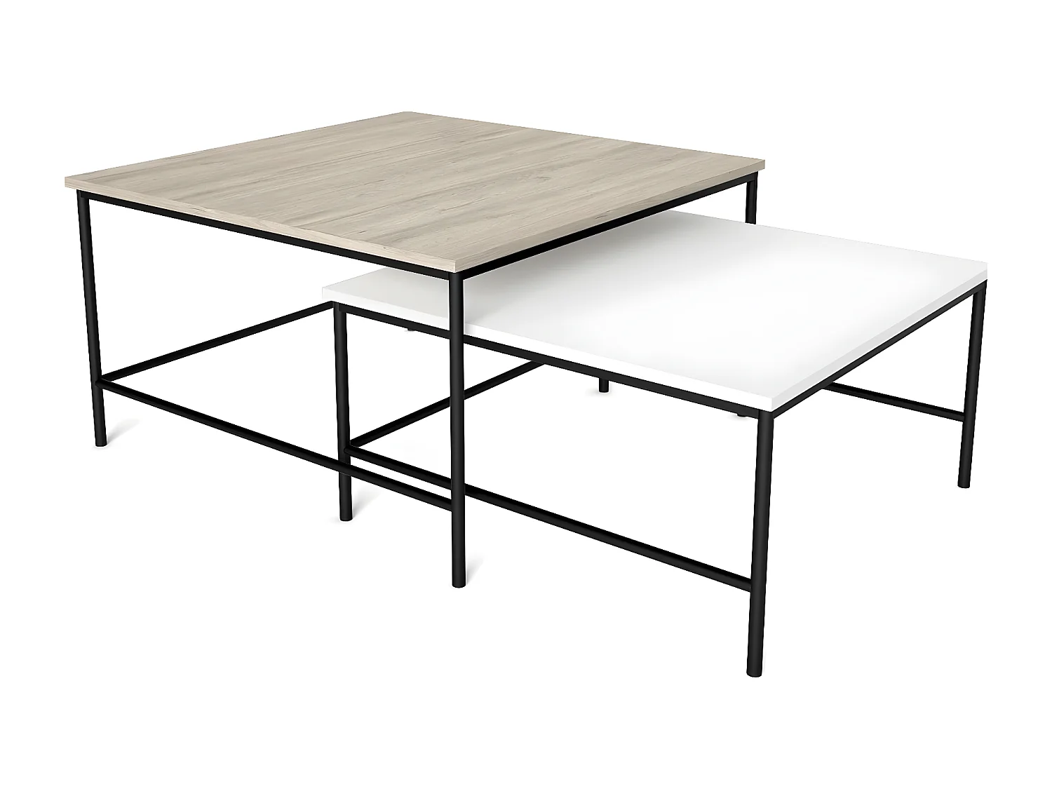 Set de 2 tables basses gigognes carrées effet bois et blanc - Donna
