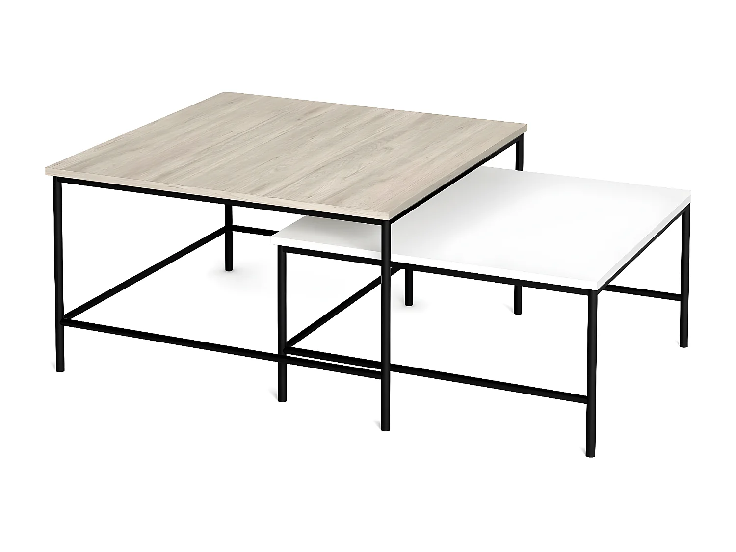 Set de 2 tables basses gigognes carrées effet bois et blanc - Donna