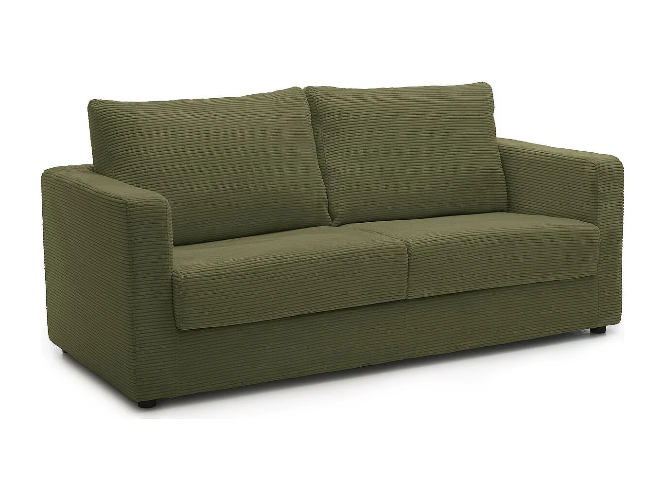 Canapé convertible 3 places en velours côtelé vert kaki - ouverture semi-express - Silvia